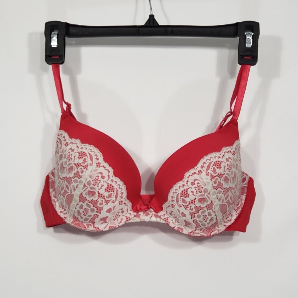 "M" Brand Orange Padded Underwire Bra with white lace Size 34C adjustable straps
